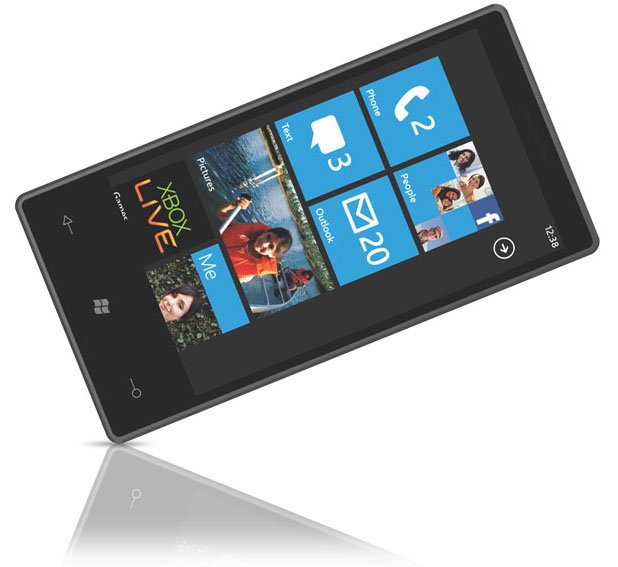 Smartphone with Microsoft Live tiles and Facebook app.