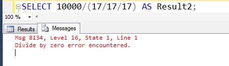 Select query with divide by zero error.