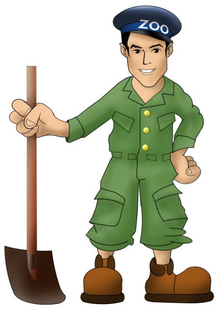 Zookeeper Mascot Holding Shovel.