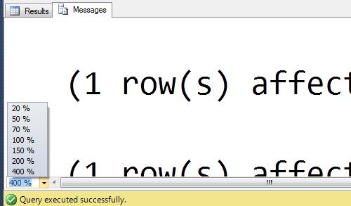 Query execution successful dialog in SQL Server Management Studio.