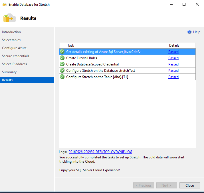 Results of database extension tasks.
