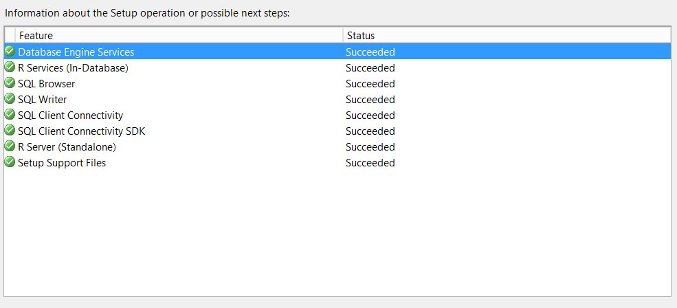 Setup' window showing SQL Server setup status.