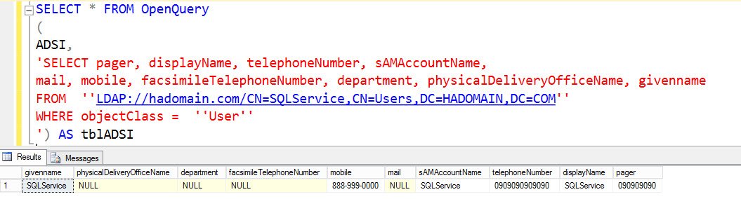 SQL Server query window.
