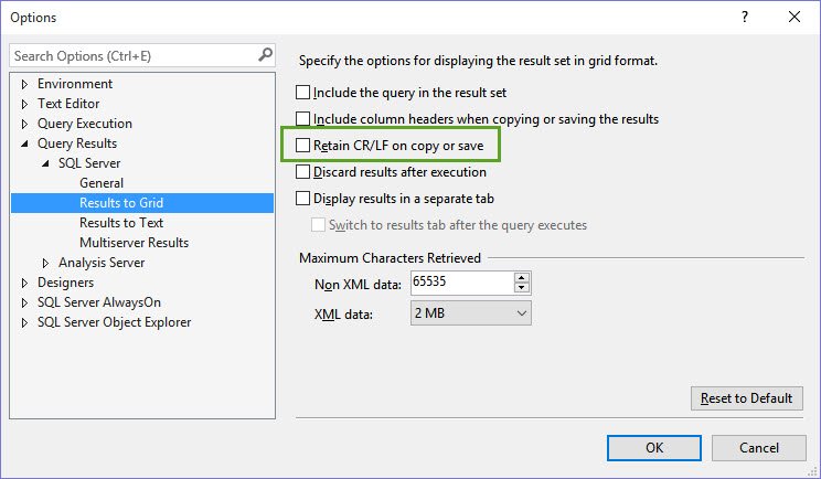 Retain CR/LF on copy or save.