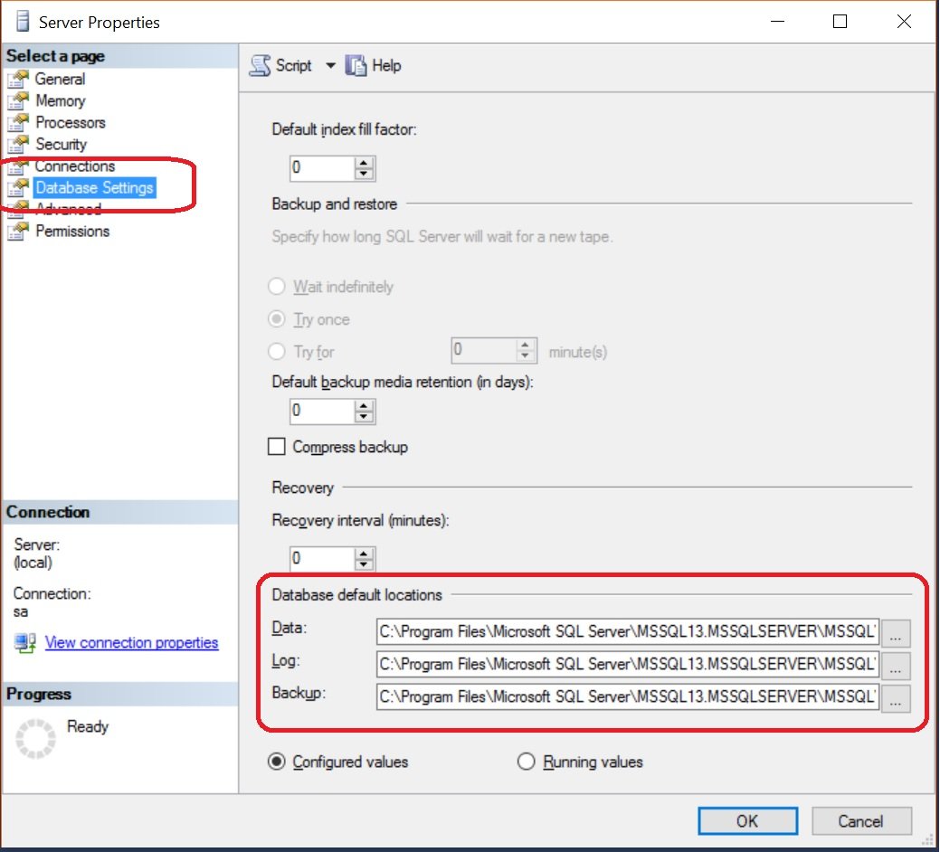 Default SQL Server Database Locations.