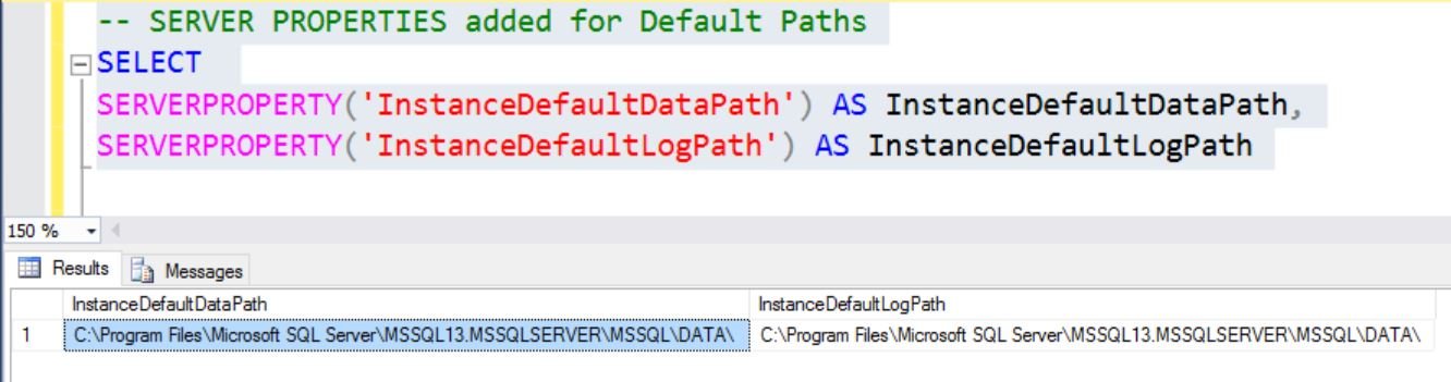 Server Properties' for Database Paths in SQL Server.