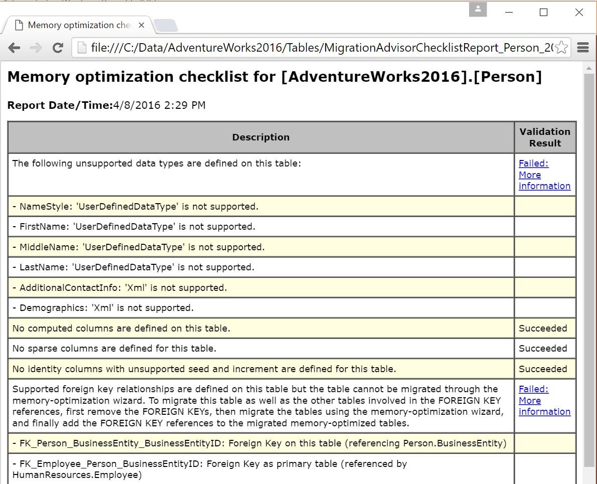 A Memory optimization check list for [AdventureWorks2016][Person].