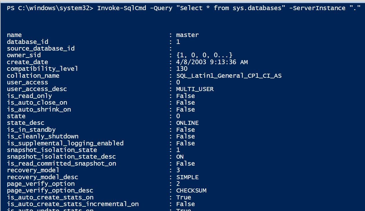 SQL server query window.