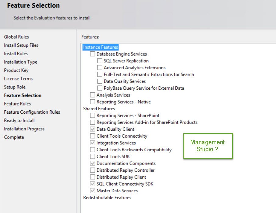 Management studio features.