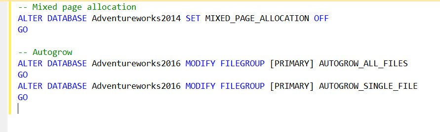Mixed page allocation settings for SQL Server.