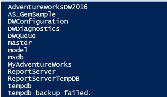 Tempdb backup failed.