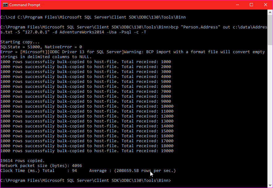 Bulk copy of SQL Server data.