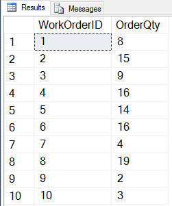 Results window showing query results.