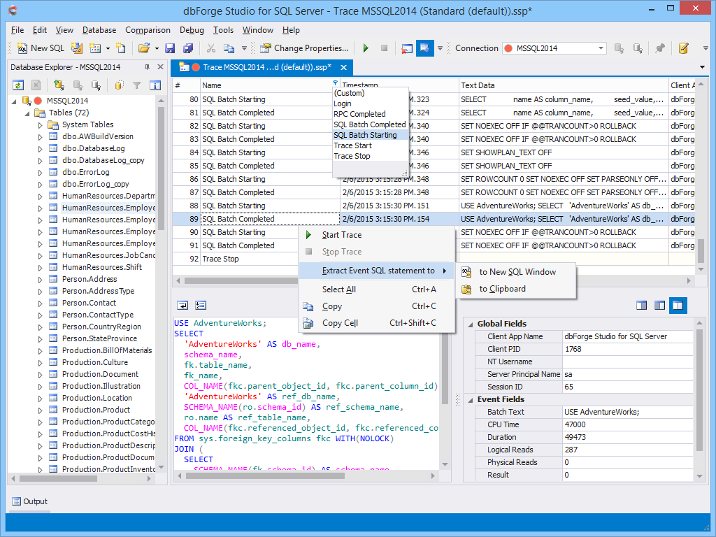Select a SQL statement to convert.