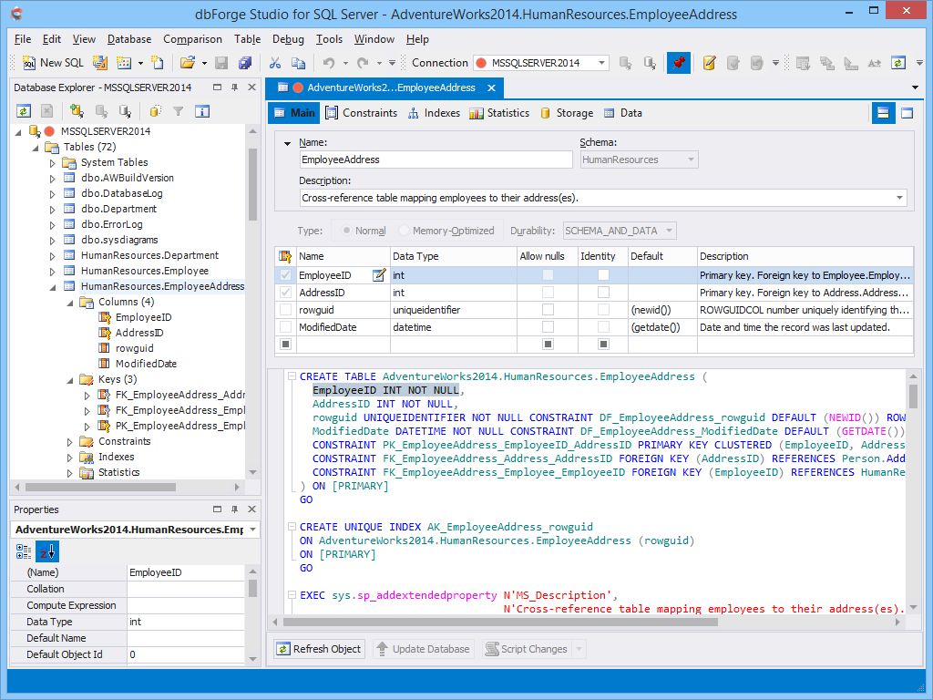 SQL Server Employee Address Table.
