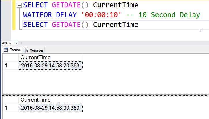 SQL Server Management Studio query window with multiple lines.