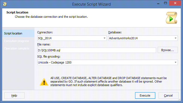 Execute script wizard.