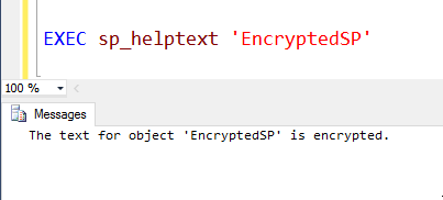 Original SSMS message: the encrypted procedure text cannot be displayed by sp_helptext