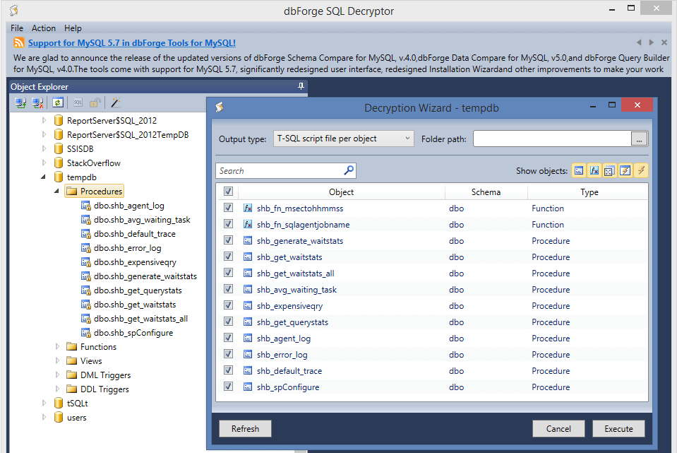 DbForsage SQL Decryptor window.