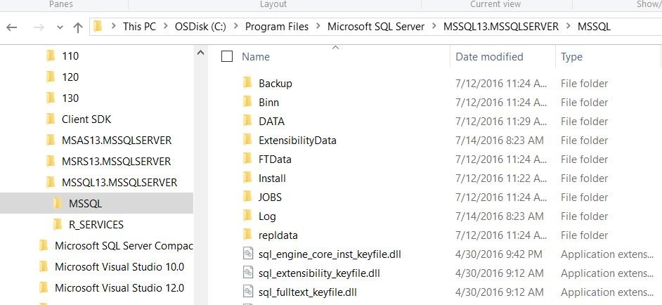 Folder window with MSSQL files.