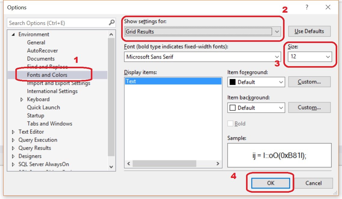 Change SSMS Grid Results Font Size.