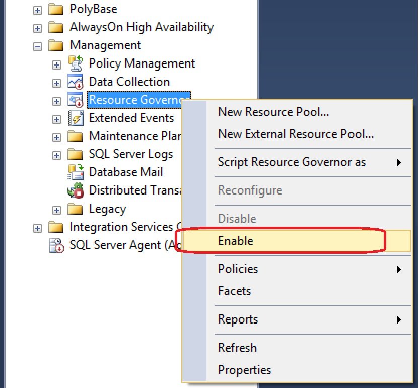 Enable Resource Governor.