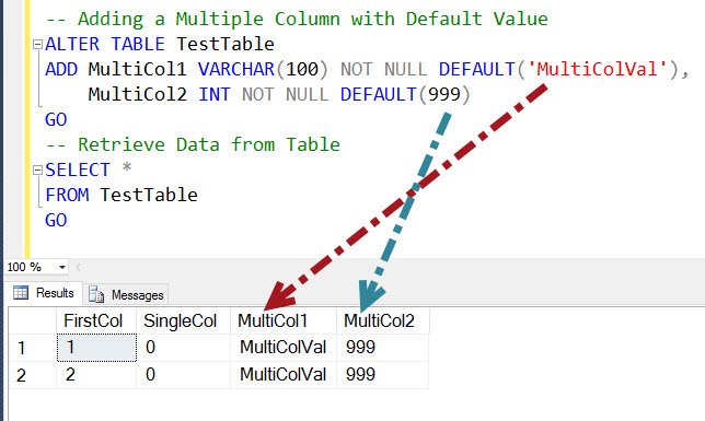 Tool window displaying how to add a new column.