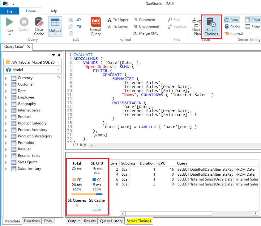 DAX Studio - Query Server Timing.