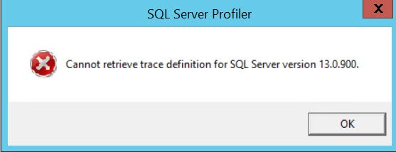 SQL server profiler error dialog.