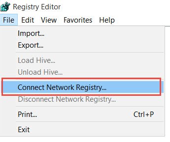 Network registry editor.
