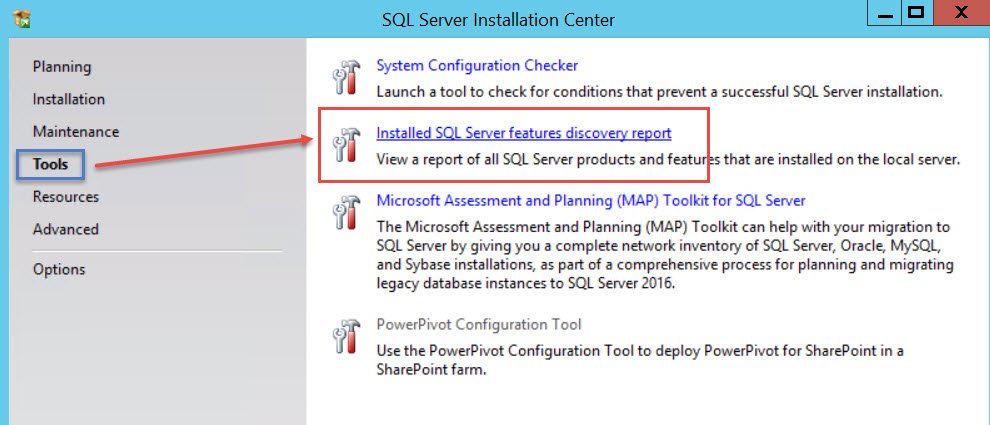 SQL Server features discovery report.