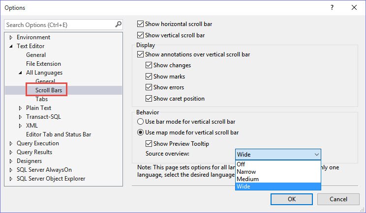 Scroll Bar Settings.
