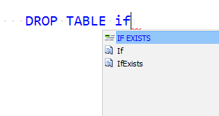 SQL Complete' dialog window showing code completion options.