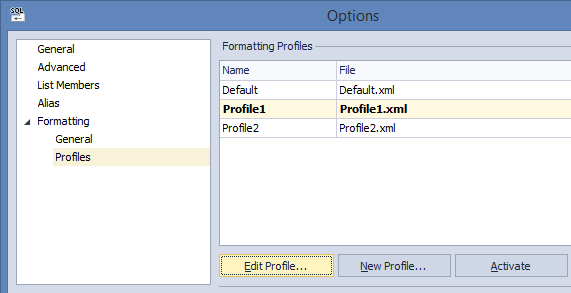 Profile1.xml SQL Server formatting profile.