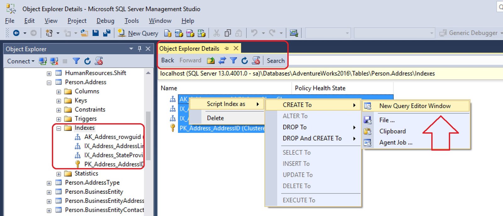 Object Explorer Detail Window.