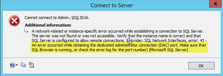Error dialog about SQL Server connection error.