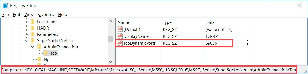 Registry Editor TCP Dynamic Ports.