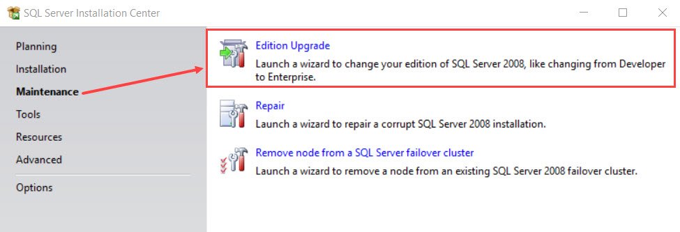 SQL Server edition upgrade wizard.