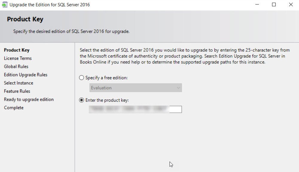 Upgrade Edition for SQL Server.