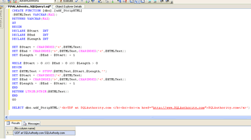 SQL server query window.