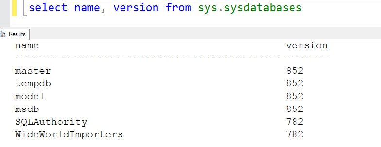 Database version query.