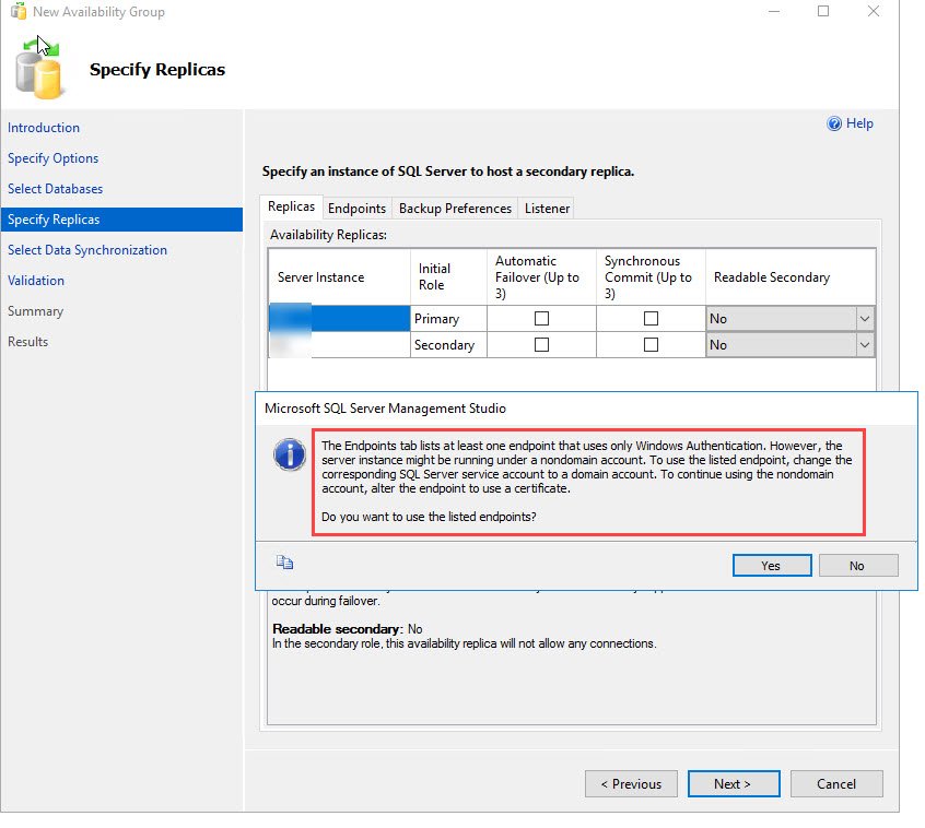Error dialog for replication wizard.