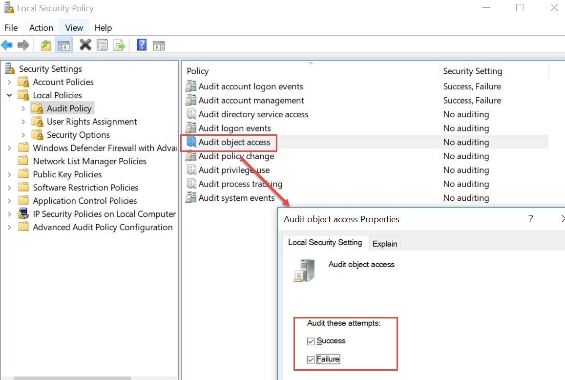 Audit object access.