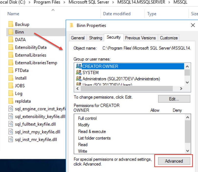 Bin Properties in SQL Server Management Studio.