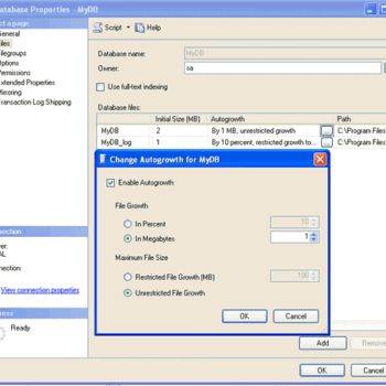 Enable autogrowth dialog.