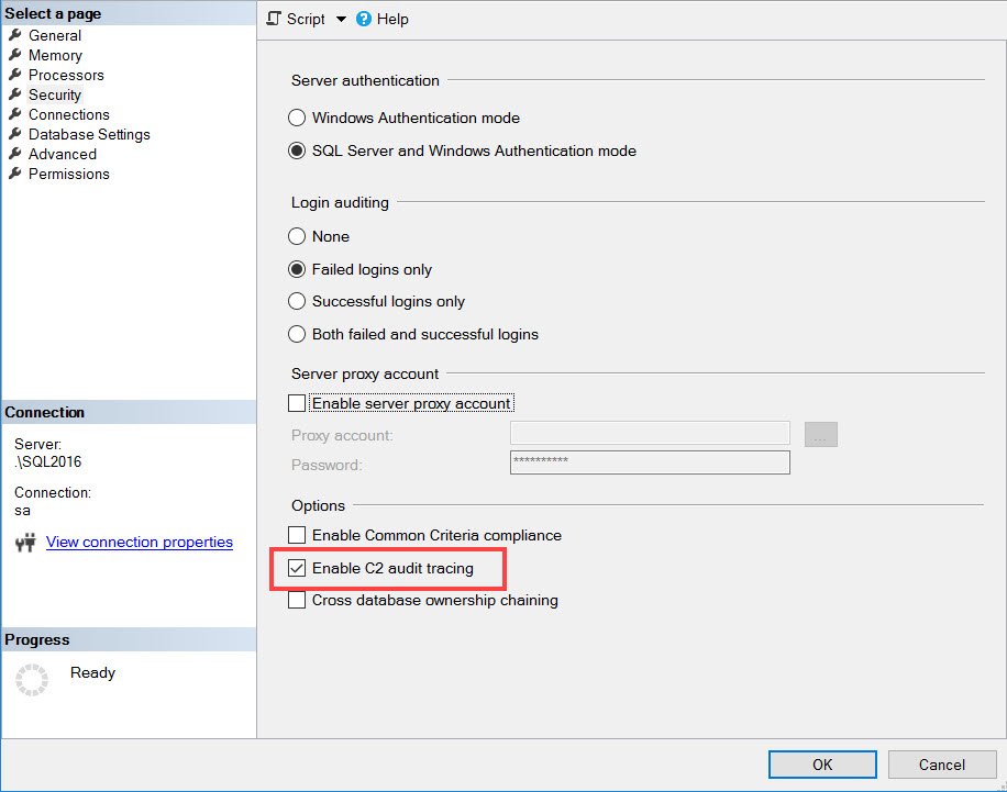 Enable C2 audit tracing checkbox.