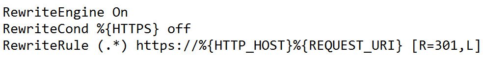 Rewrite rules for HTTP to HTTPS.