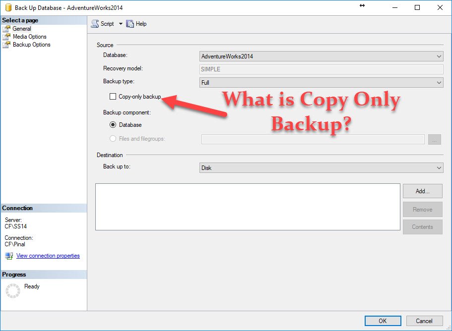 Setup for Copy Only Backup in DatabaseWorkshop 2014.