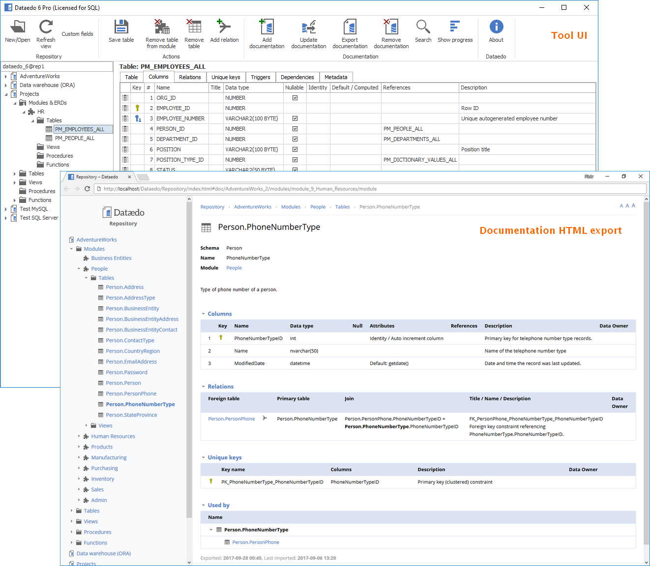 SQL Server documentation module.