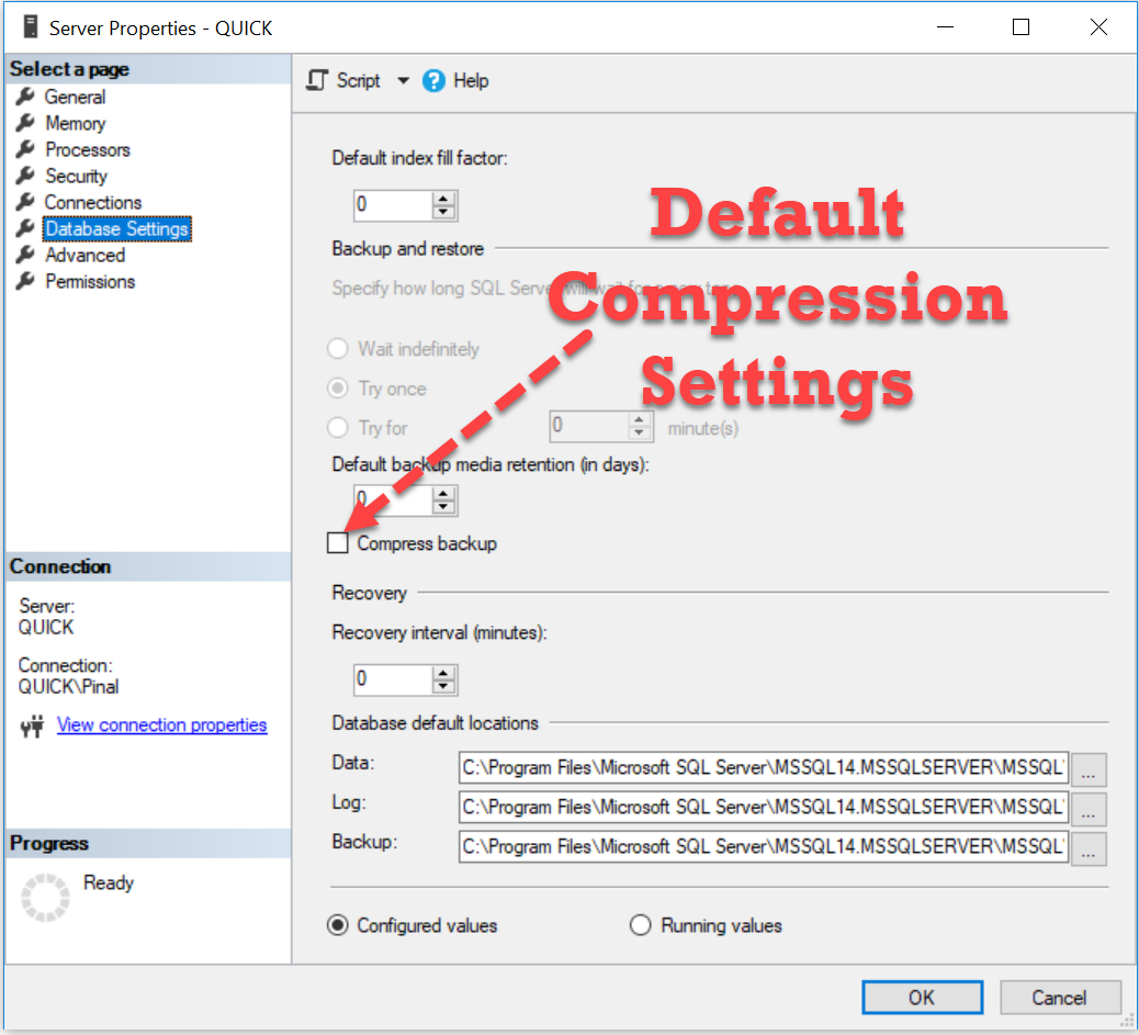 SQL Server compression settings.